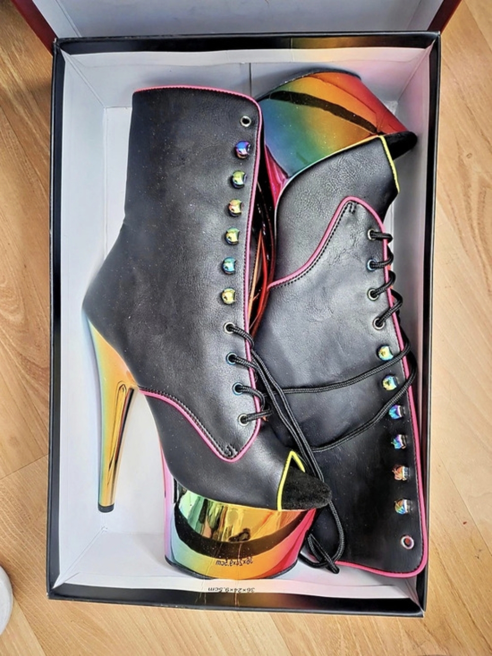 Pleaser Adore-1021RC-02 Rainbow Chrome Ankle Boots US 8